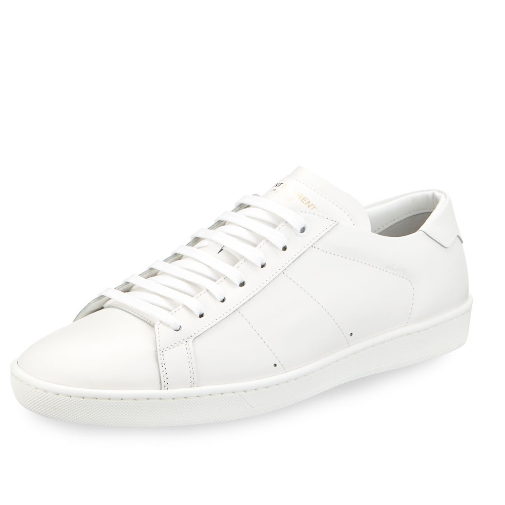 Saint Laurent White Leather Sneakers YSL 38 - Picture 2 of 8